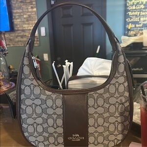 Coach Signature Brown and Gray Shoulder Bag